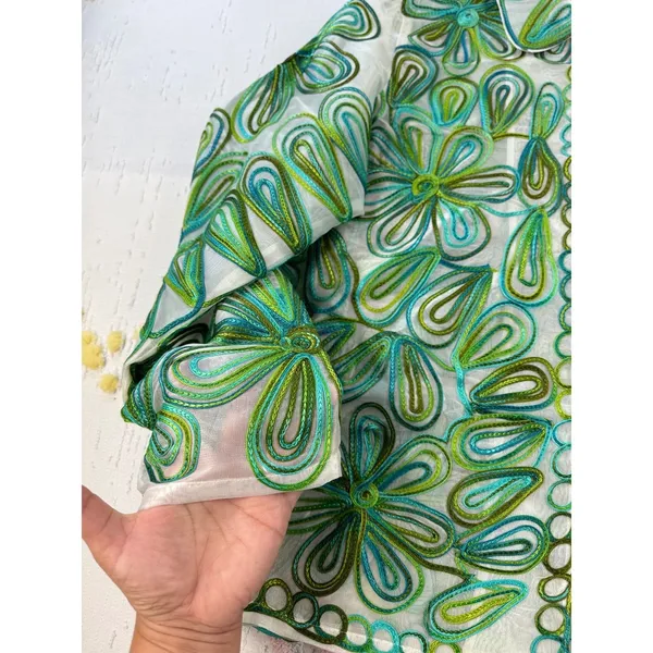 Laura Ashley Green Floral Embroidered Sheer Organza Button Down Shirt Large‎ - Image 6