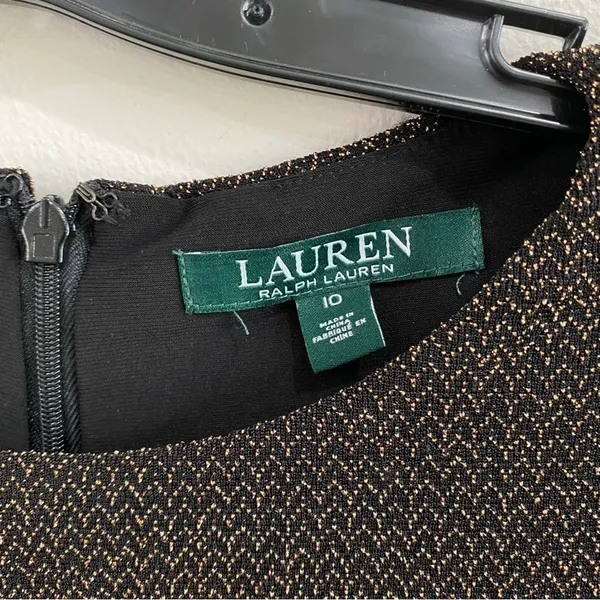Lauren Ralph‎ Lauren Metallic Gold Black Ruched Sheath Dress Size 10 - Image 9