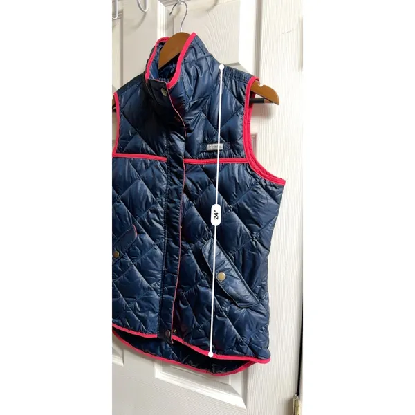 Columbia PFG Navy Blue Quilted Puffer Vest Pink Trim Womens Size Small‎ - Image 6