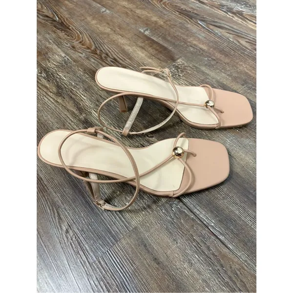 Strappy Heeled Sandals Pump 8.5 Light Tan Nude Wedding Bridal Summer Minimalist - Image 13