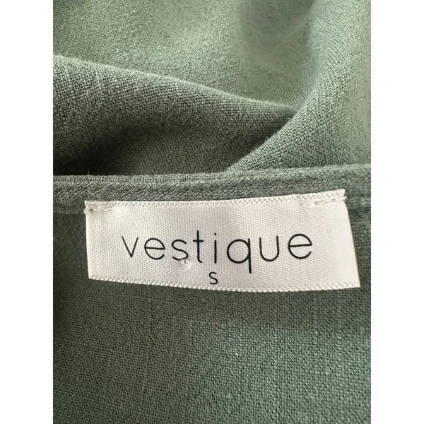 Vestique Babydoll Dress S Green Short Sleeve Button Front Pockets‎ Casual Boho - Image 5