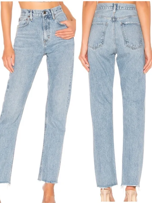 AGOLDE Cherie Straight High Rise Raw Hem Cotton Jeans - Image 2