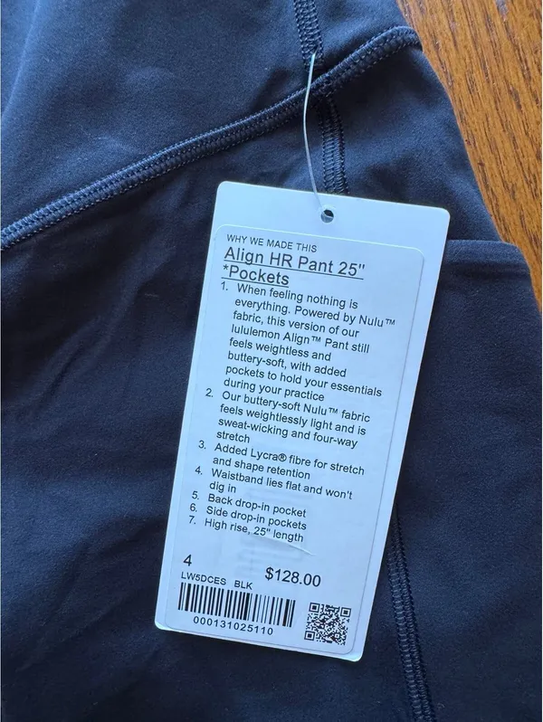 Lululemon Align With Pockets High Rise 25” Black Size 4 NWT - Image 4