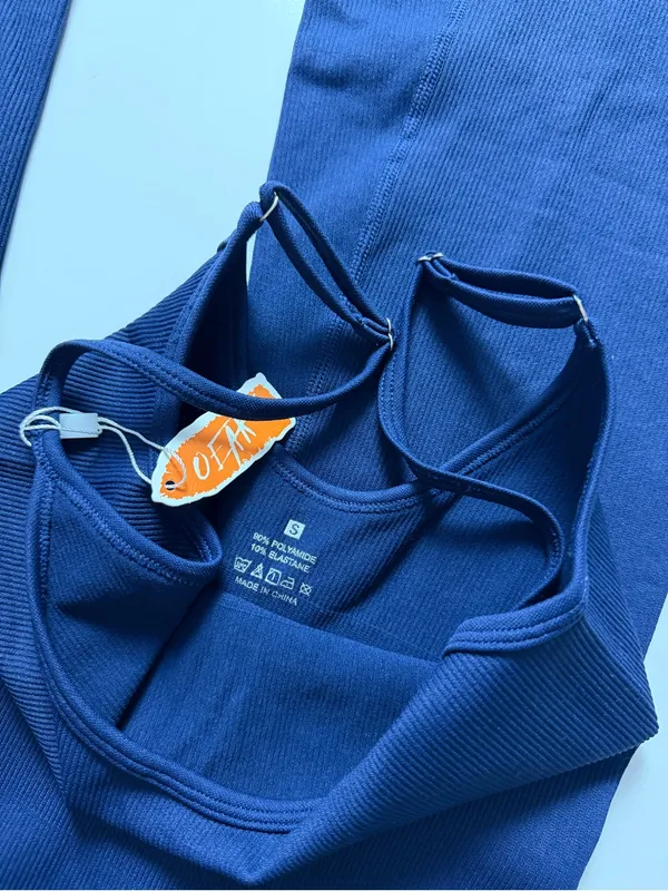 NWT Amazon Ribbed Flared Leg Jumpsuit, Navy Blue, Size S - Image 6