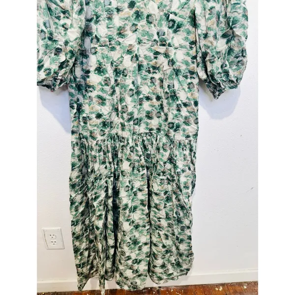 MARYSIA Green White Floral Printed 100% Cotton Drop Waist Imperialis Dress M - Image 8