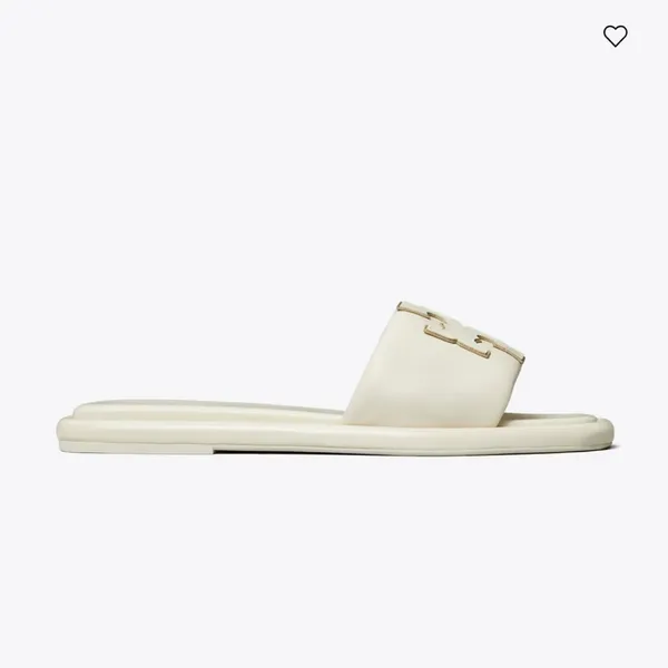 NIB TORY BURCH DOUBLE T SPORT LOGO SLIDE SHOE light cream gold 7.5 - Image 4