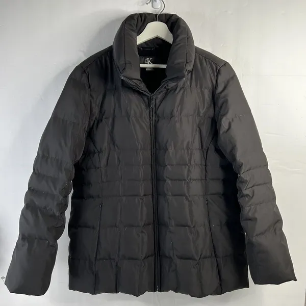 Calvin Klein Size XL Coat Down Puffer Quilted Jacket Black Fleece Lined Full Zip - Image 2