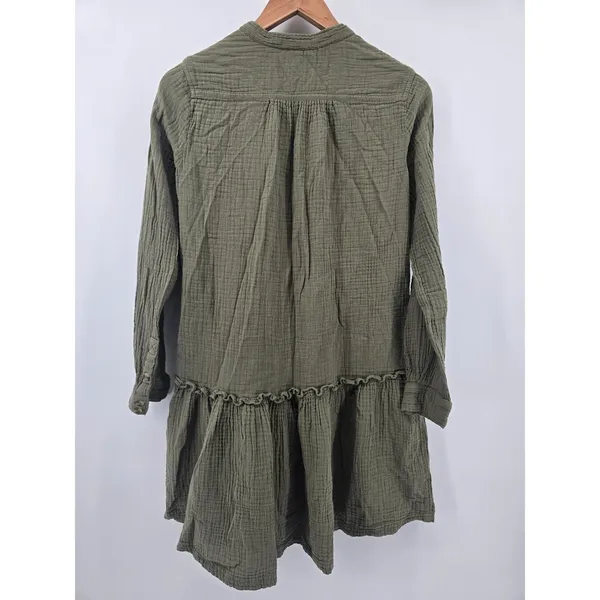 Maeve Dress Womens 2 Tiered Babydoll Olive Green Double Gauze Mini EUC - Image 3