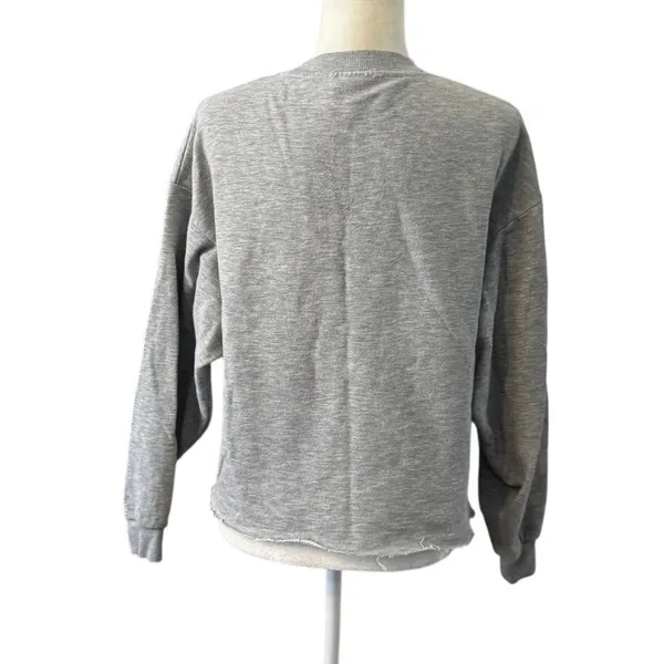 Alo Yoga Gray Raw Hem Cropped Crewneck Sweatshirt Oversized Pullover Logo (L-XL) - Image 2