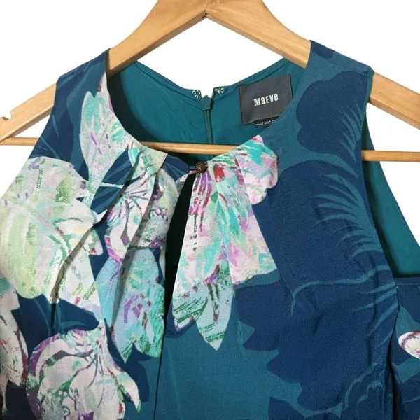 Anthropologie Maeve Cold Shoulder Tropical Floral Dress Size 2 Ruffle Sleeves - Image 5