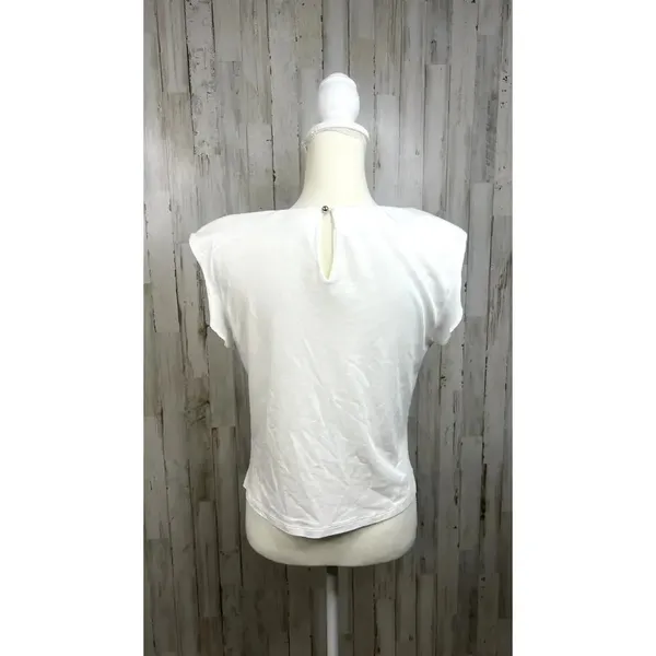 By‎ Anthropologie Women's Small White Keyhole Back Structured Sleeveless Top - Image 4