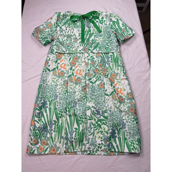Tuckernuck white green floral dress. V neck shift. Size S. sundress, easter - Image 5