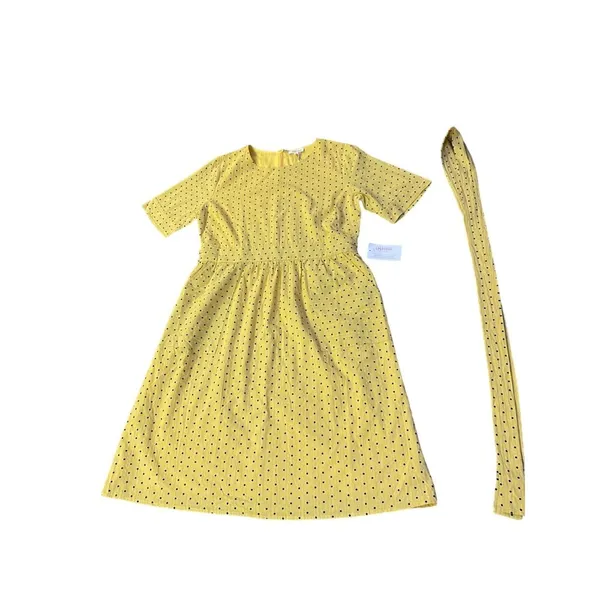 Orange Creek Los Angeles Dress Womens L NEW Yellow Black Polka Dot Modest - Image 12