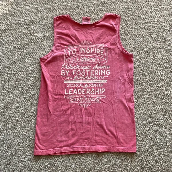 Comfort Colors Chickadees Chi Kappa Phi Pink Salmon Tank Top Size Small Like New - Image 6
