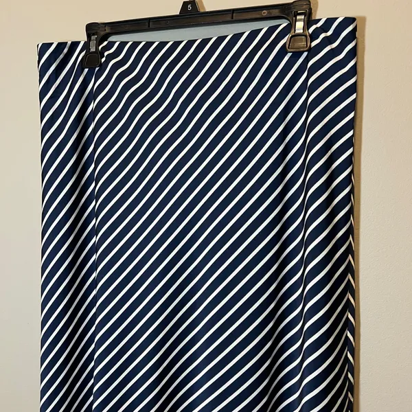J. Crew Navy White Diagonal Stripe Satin Midi Skirt Elastic Waist Nautical Large - Image 3