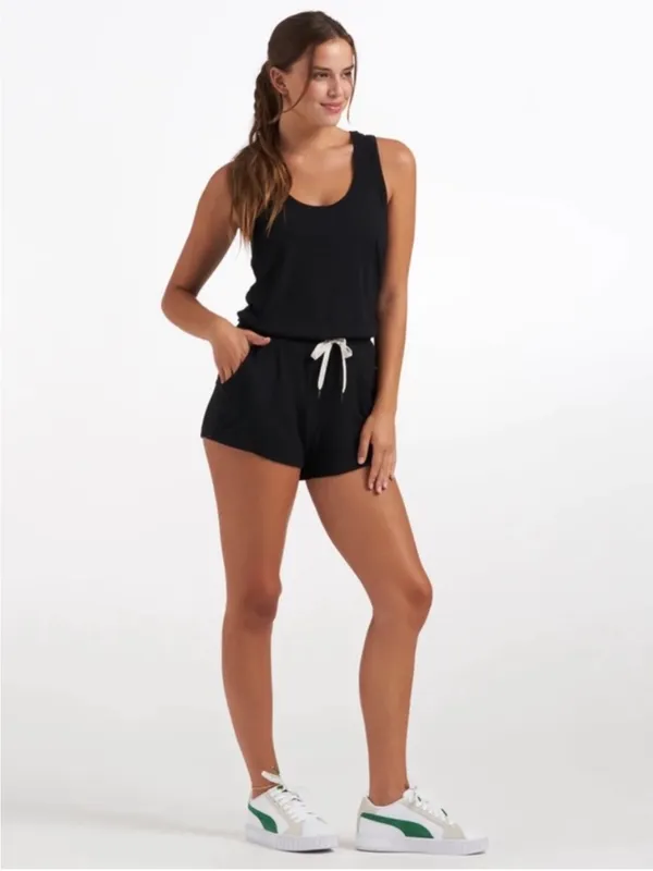 VUORI Torrey Black Ribbed Sleeveless Romper Small - Image 3