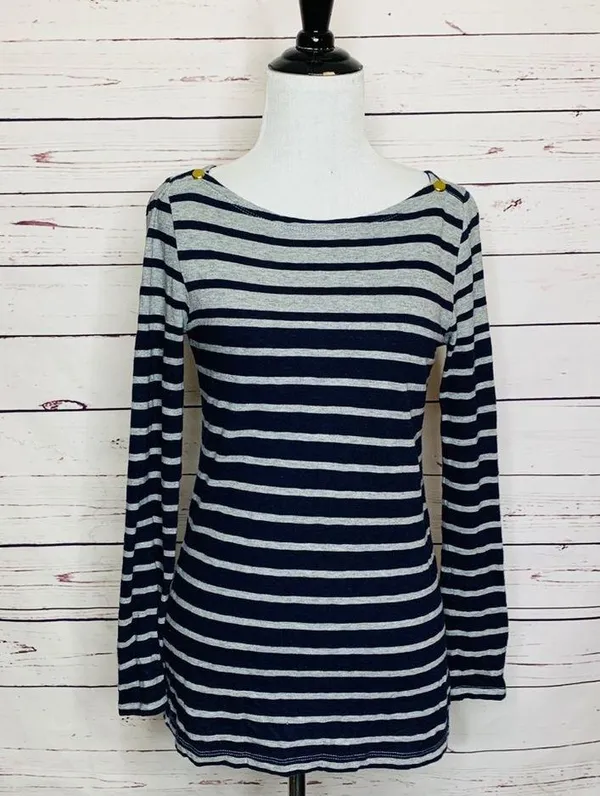 J. Crew Navy Blue & Gray Stripe Painter Tee Long Sleeve T-Shirt Top Size Small - Image 8