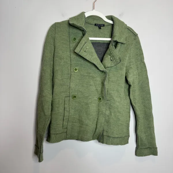 Eileen Fisher Merino Wool Double-Breasted Peacoat Sweater Jacket Green Size S - Image 2