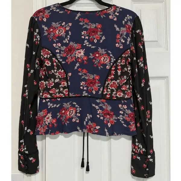 Free People Way The World Turns Floral Tie Front Blouse Top Boho Small - Image 5