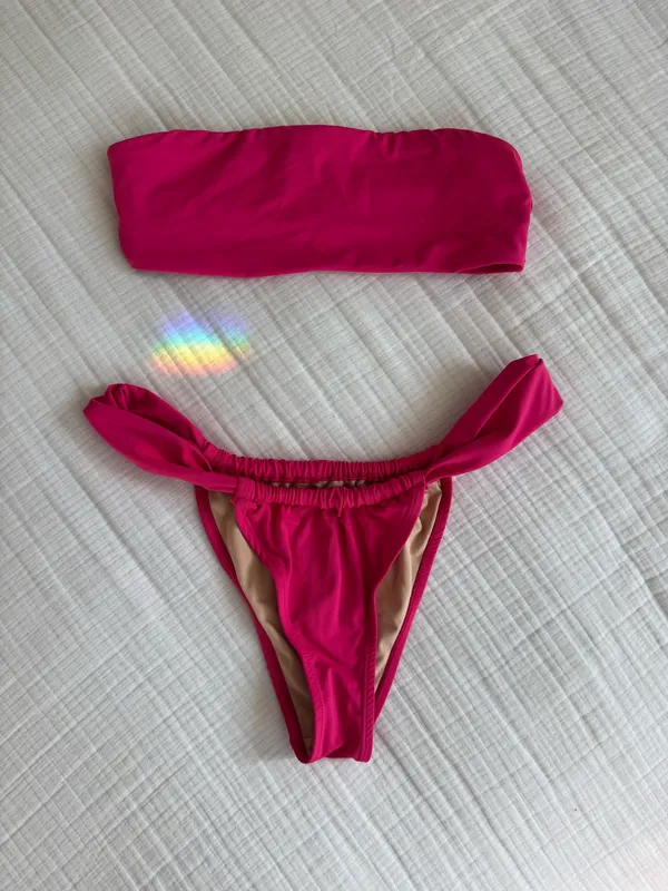 Cotton on hot pink bando bikini - Image 2