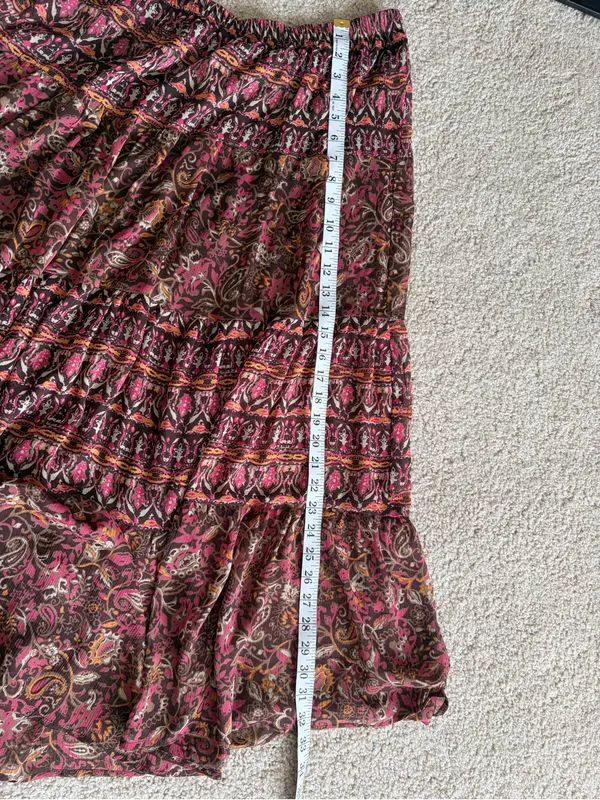 Y2K Boho Paisley Tiered Maxi Skirt bohemian boho beach Brown Pink size small - Image 13