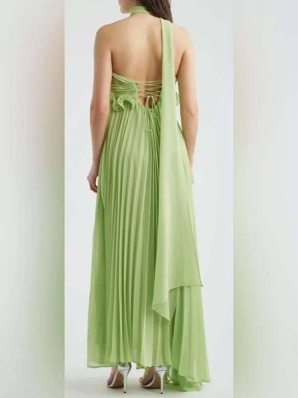 NEW DELFI COLLECTIVE Diana Pleaded Strapless Chiffon Lime Green Dress sz M - Image 4