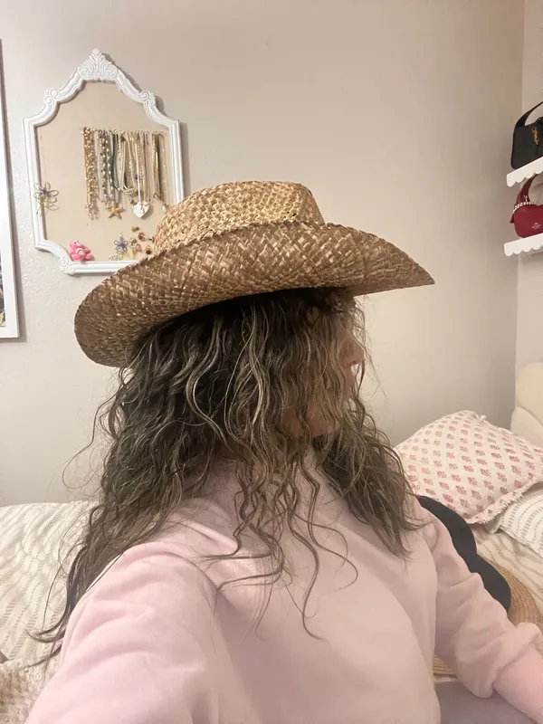 Neutral cream brown cowgirl hat with beading - Image 2