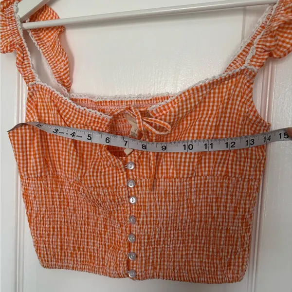 Orange Gingham Ruffle Strap Top - Image 8