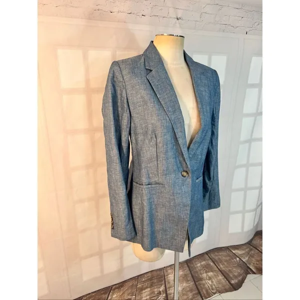 Loft denim chambray single button mid length blazer size 6 - Image 3