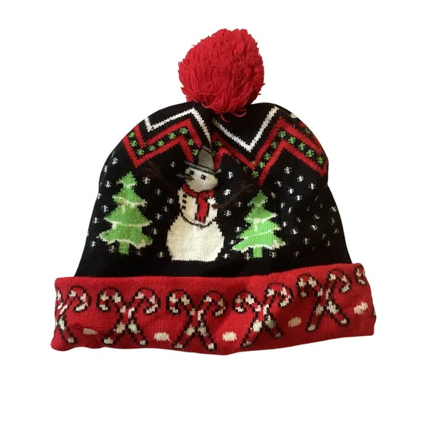 Christmas Themed Pom Beanie Black - Image 2