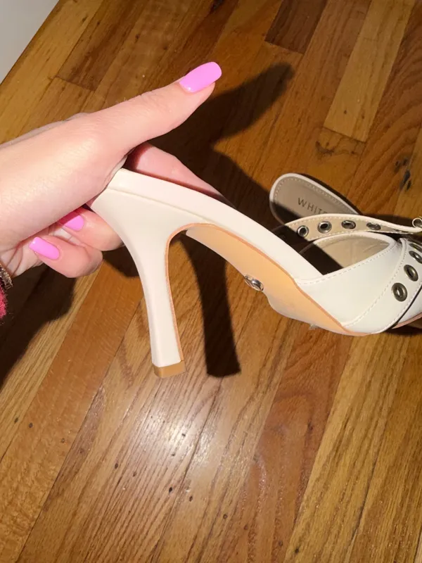 White Fox Boutique White Pointed Mule with Grommet Buckle Detail - Image 4