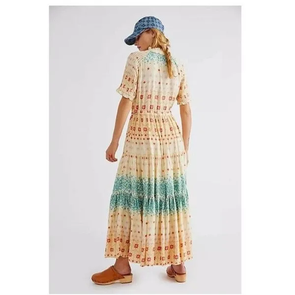 Free People Rare Feeling Cloud Combo Printed Tiered Floral Maxi Dress Size S - Image 3
