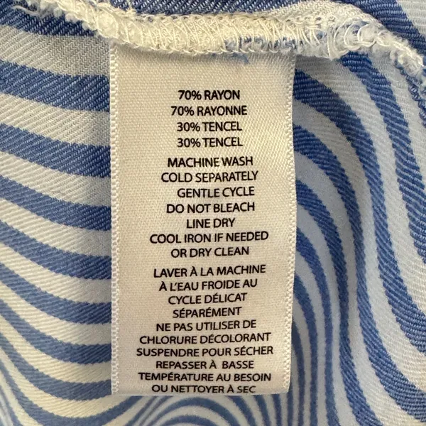Beachlunchlounge Blue White Striped Ruffle Sleeve Button Down Shirt Womens Med - Image 7