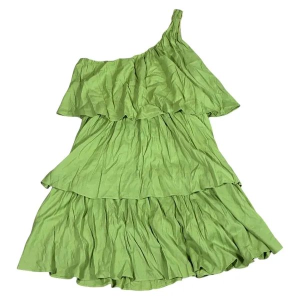 DO+BE One Shoulder Tiered Ruffle Mini Dress Lime Green Summer Boho Y18147 Size M - Image 4