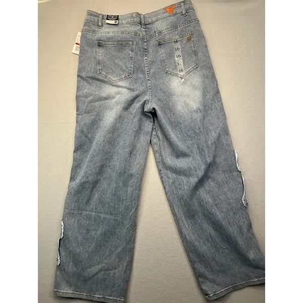 Red Bottoms Women High Waisted Relaxed Straight Rhinestone‎ Bow Jeans 16 (34x30) - Image 2