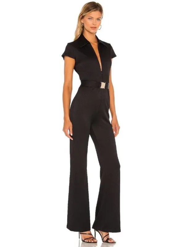 Amanda Uprichard Walker Jumpsuit‎ in Black Short Sleeve Flare Rib Womens Size XS - Image 3