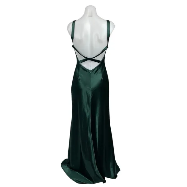Lulus Melora Emerald Green Silk Satin Sleeveless Mermaid Prom Maxi Dress Size S - Image 4
