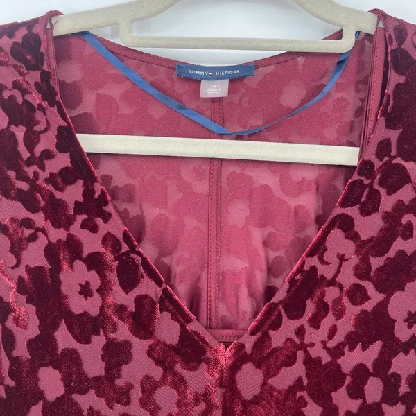 Tommy Hilfiger Burnout Velvet Dress Sz 6 Whimsigoth Burgundy Sheer Romantic Goth - Image 4