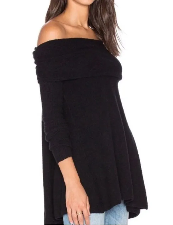 FREE PEOPLE Cowl Neck Strawberry Fields Sweater Black Size XS Off the Shoulder - Image 2