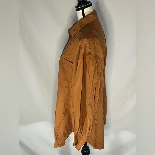 We The Free People Oversized Puffed Sleeve Button Down Raw Hem Shirt Medium - Image 3
