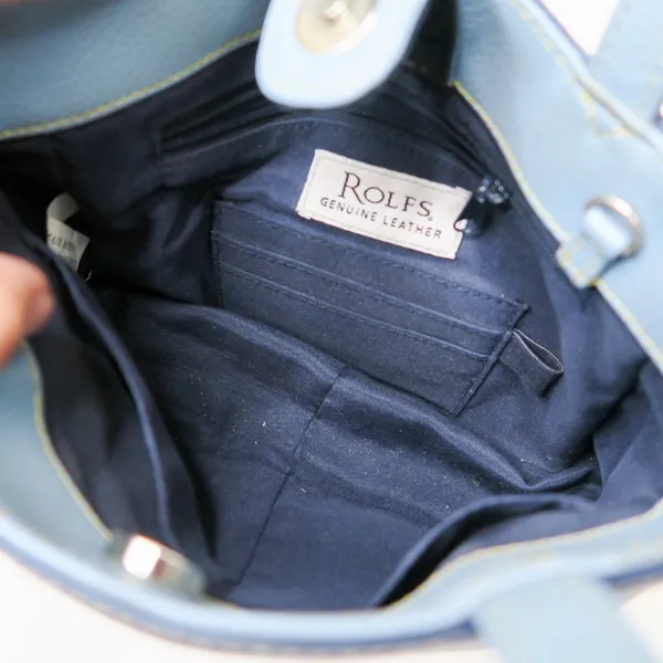 Vintage Y2K Rolfs Genuine Leather Blue Leather Mini Bag - Image 8