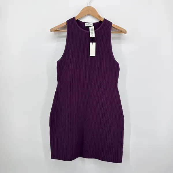 Aritzia Babaton‎ Sculpt Knit Racer Mini Dress L Dewberry Purple NWT Ribbed Tank - Image 2