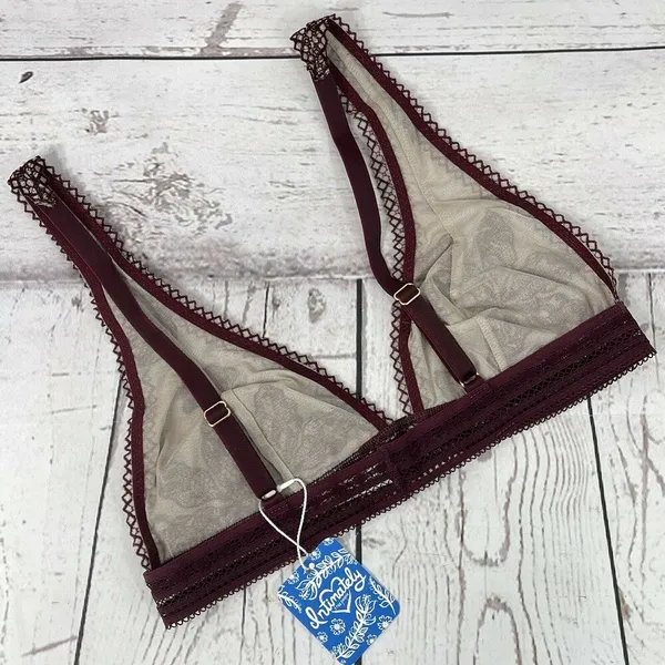 Free People Intimately Alia Bralette Bra X-Small Bordeaux Floral Lace Lingerie - Image 4