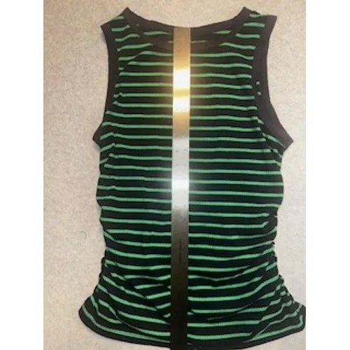 Emery Rose Womens Large Green Navy Striped Ribbed Ruched Sleeveless Tank Top - Image 3
