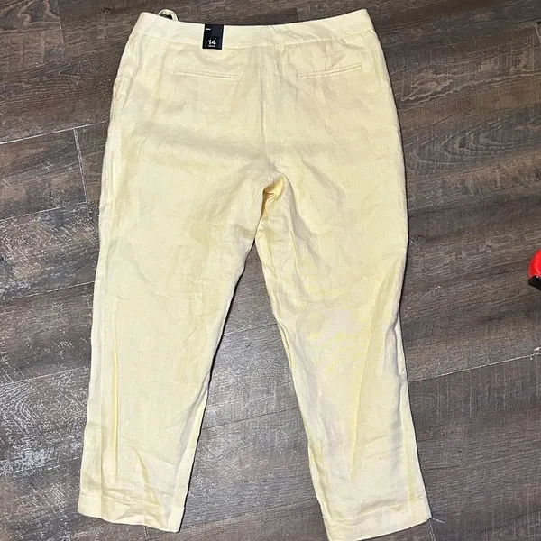 The Limited Pale Yellow 100 % Linen Drawstring Chinos Size‎ 14 NEW Cuffed Ankle - Image 4