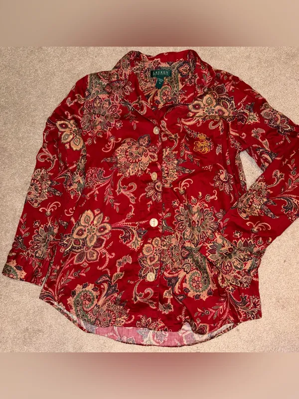 LRL Ralph Lauren Pajama Set Womens M Paisley Floral Old‎ Money Comfort Cozy - Image 2