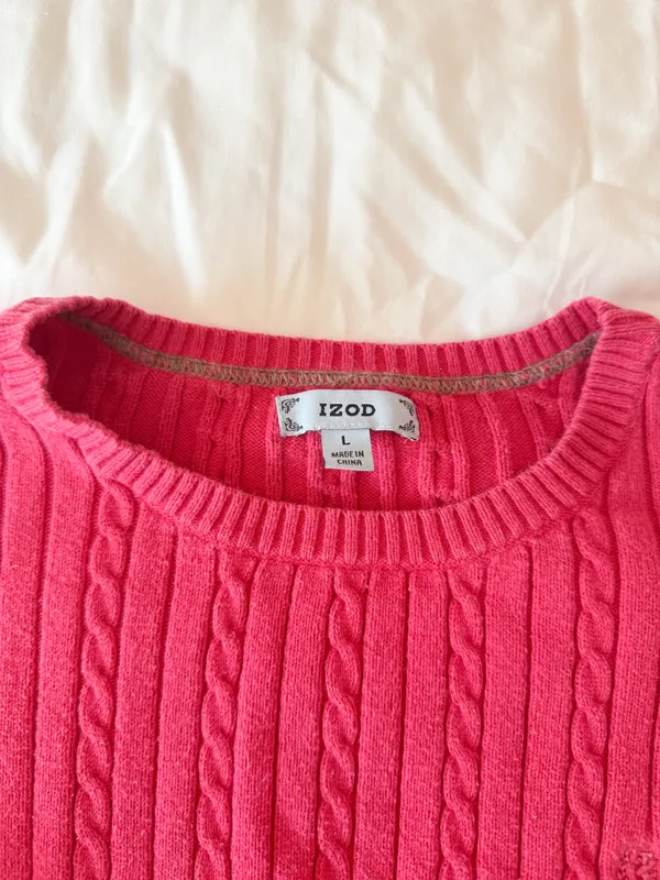 IZOD Hot Pink Corded Crewneck Sweater Size Large - Image 3