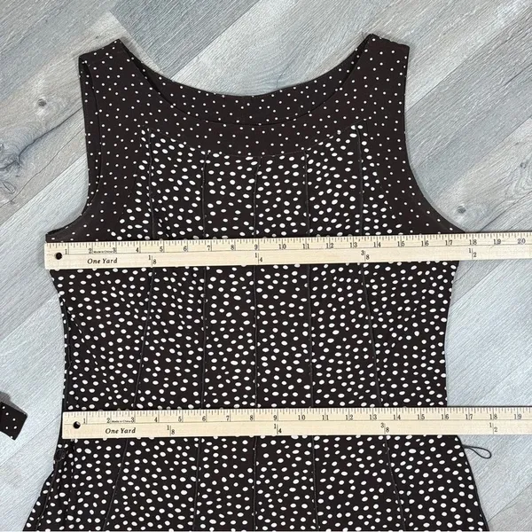 Perceptions Polka Dot Panel A Line Midi Dress Sleeveless‎ Brown White 12 - Image 13