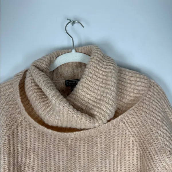 Point Sur Mohair & Wool Blend Ribbed Turtleneck Rib Knit Sweater Pale Peach Sz S - Image 6