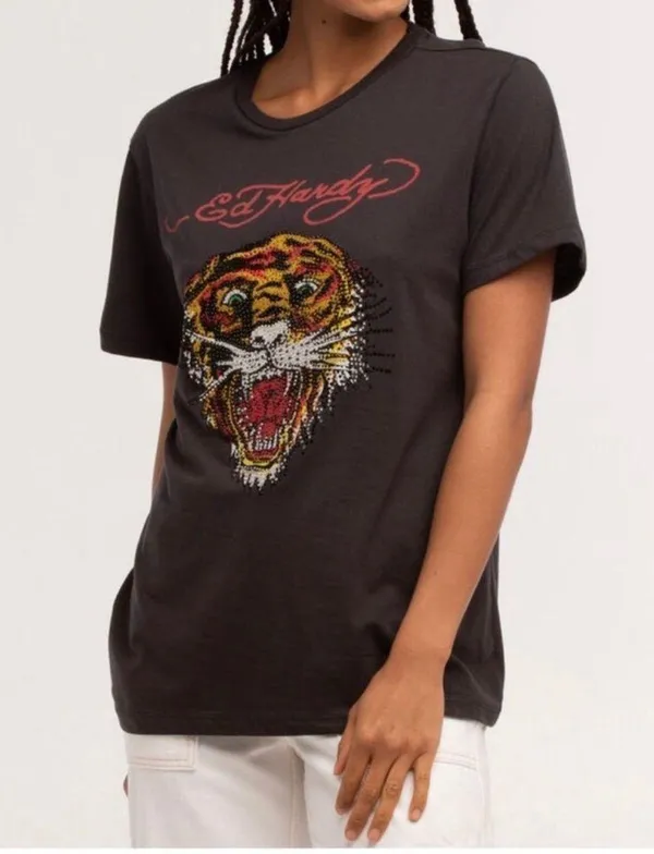 Ed Hardy Tiger Head Oversized Tee. Bedazzled graphic on front. NWOT - Image 2